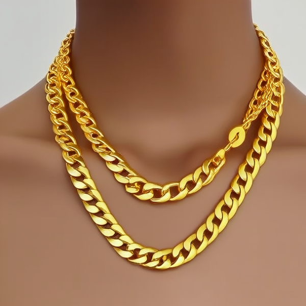 黄金项链叠戴图片