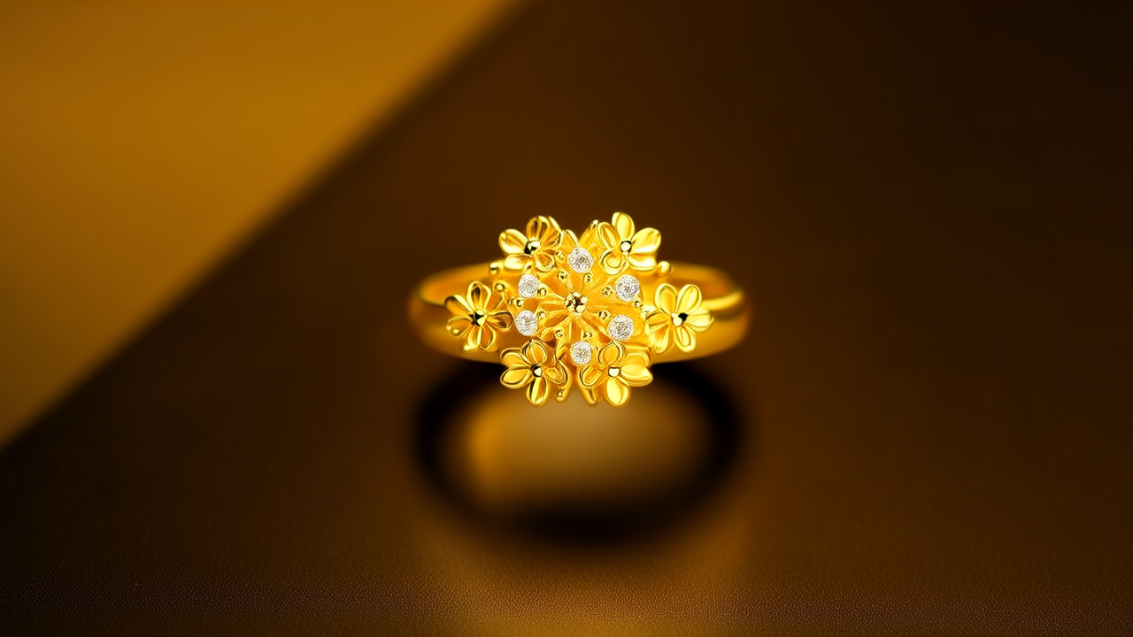 黄金花朵戒指图片