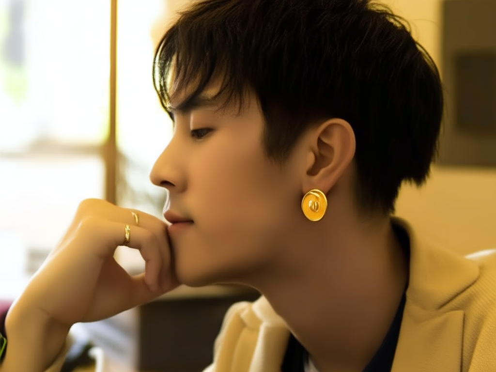 男士黄金耳环图片
