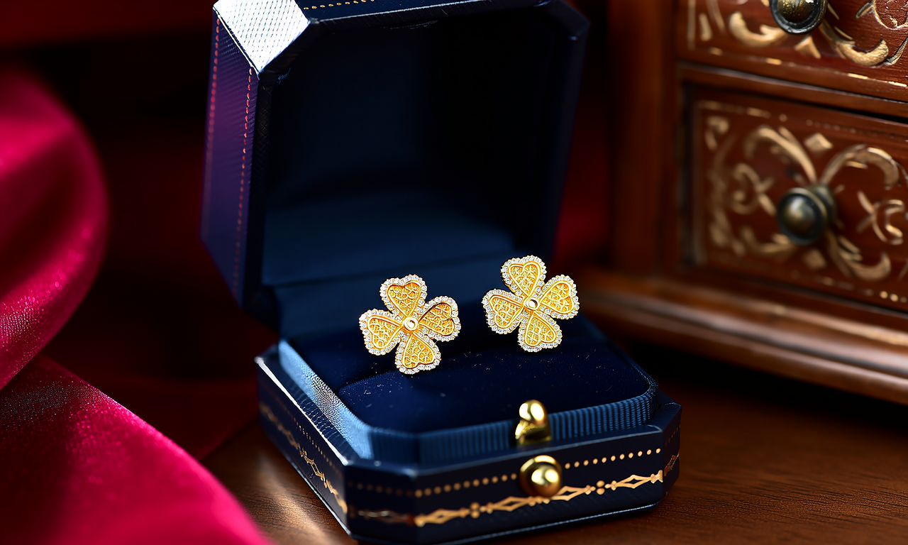 黄金四叶草耳钉图片