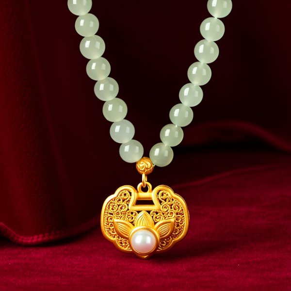 玉项链配黄金吊坠图片