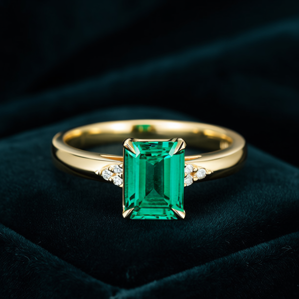 黄金镶祖母绿戒指图片